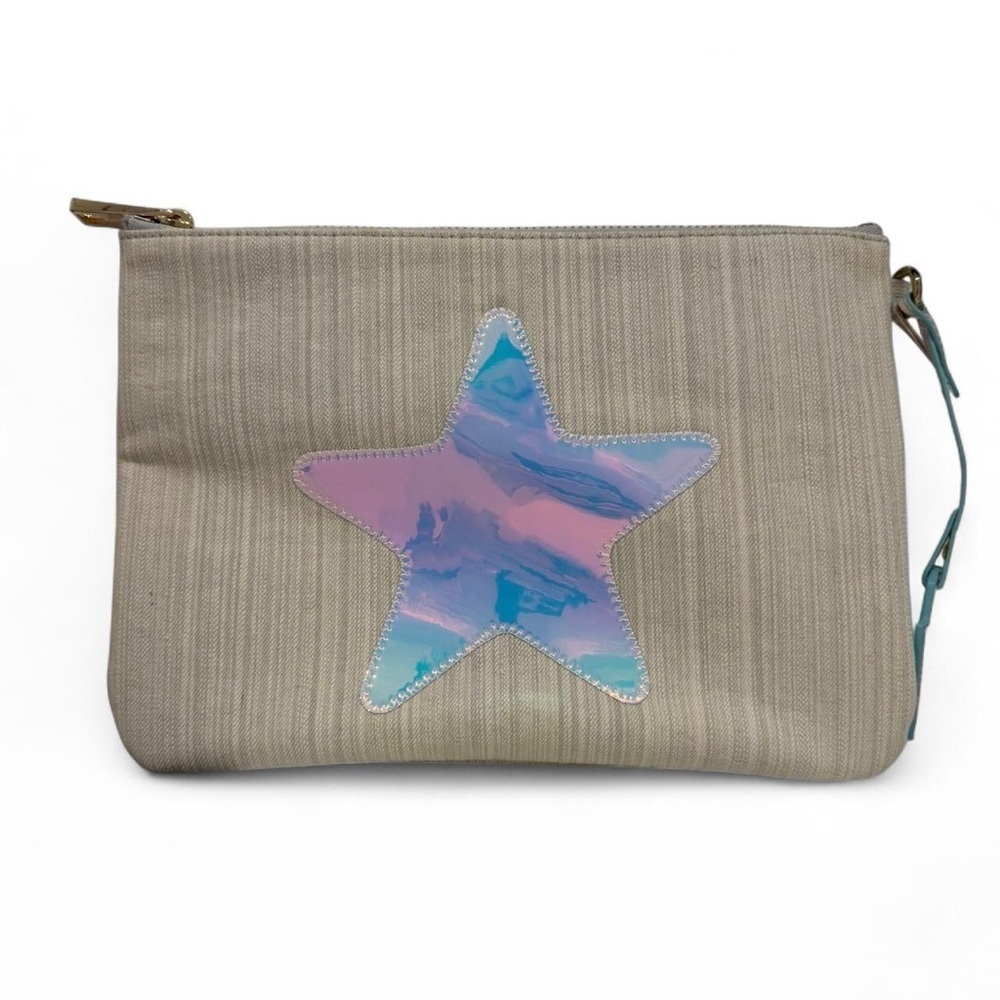 Stony Clover Lane x EverAfter star and lightning bolt holographic and tan clutch